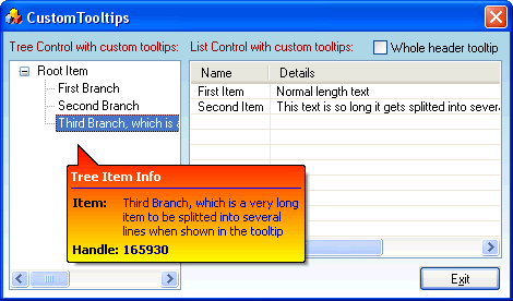 Tooltip on tree items