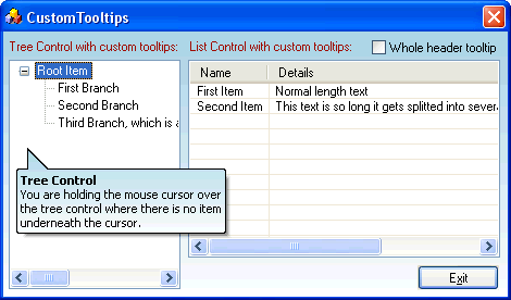 Tooltip on tree control