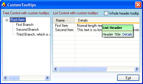 Tooltip on list columns